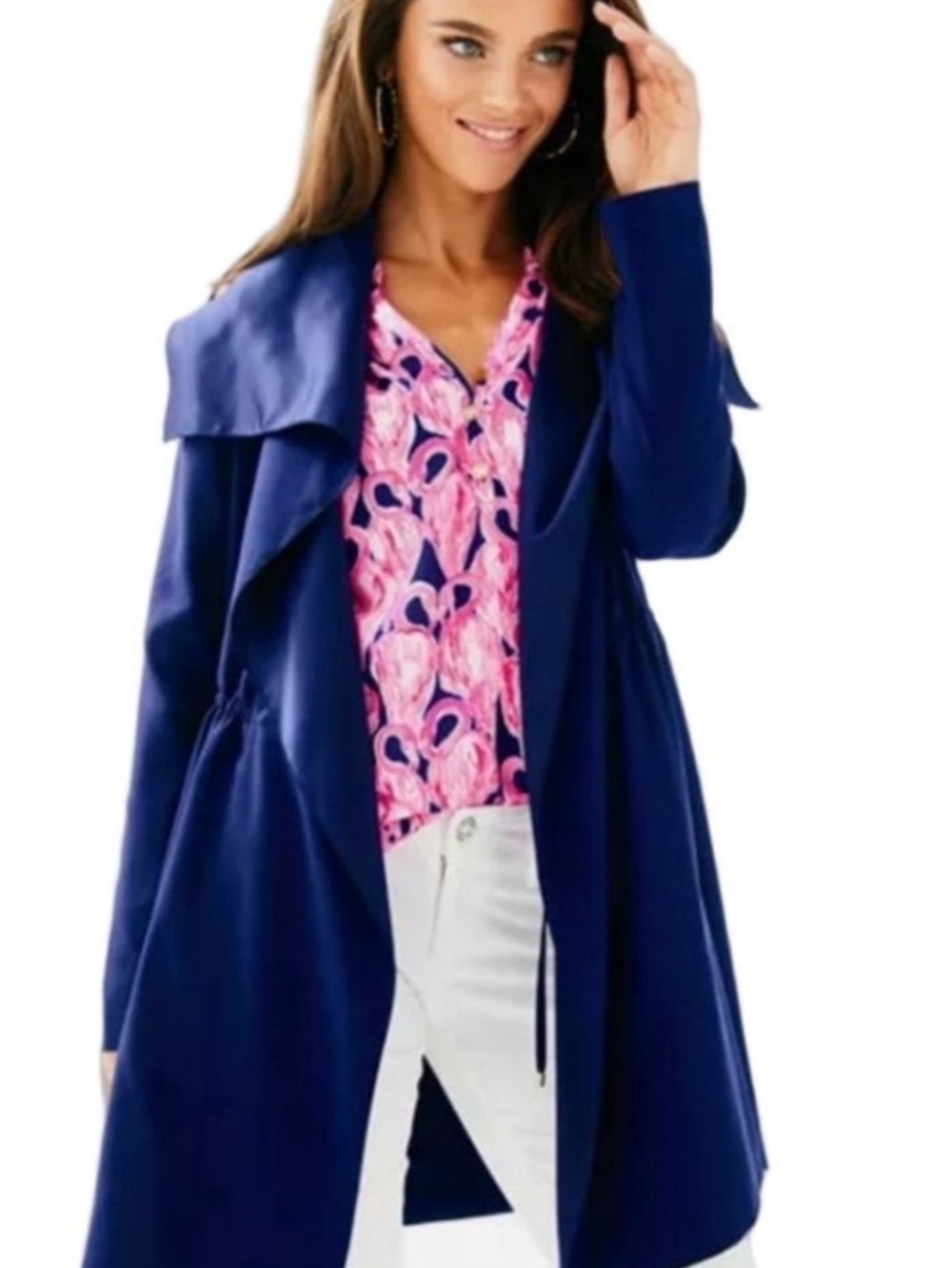 Lilly Pulitzer Rain or Shine Navy Jacket NEW Cinch Waist Size XS